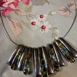Gorgeous Abalone And Silver Wire Necklace