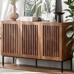 Buffet Cabinet, Modern Credenza Storage Cabinet with Adjustable Shelves and Metal Base, 47 Inch Wood Multifunctional Console Table for Kitchen, Living