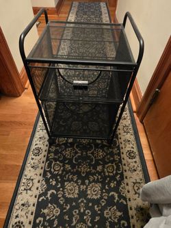 Black Metal Mesh Rolling File Cart