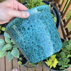 Small blue ceramic planter pot