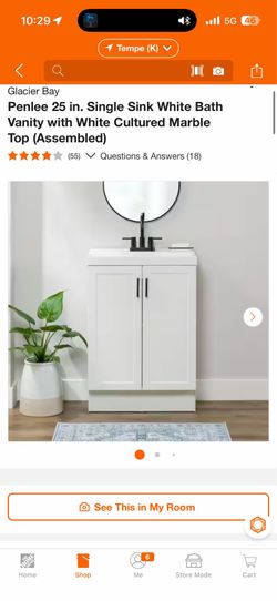 Glacier Bay Penlee 25 in. Single Sink White Bath Vanity with White Cultured Marble Top (Assembled) $155