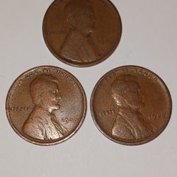 Set Of (3) 1909 Lincoln Wheat Cents