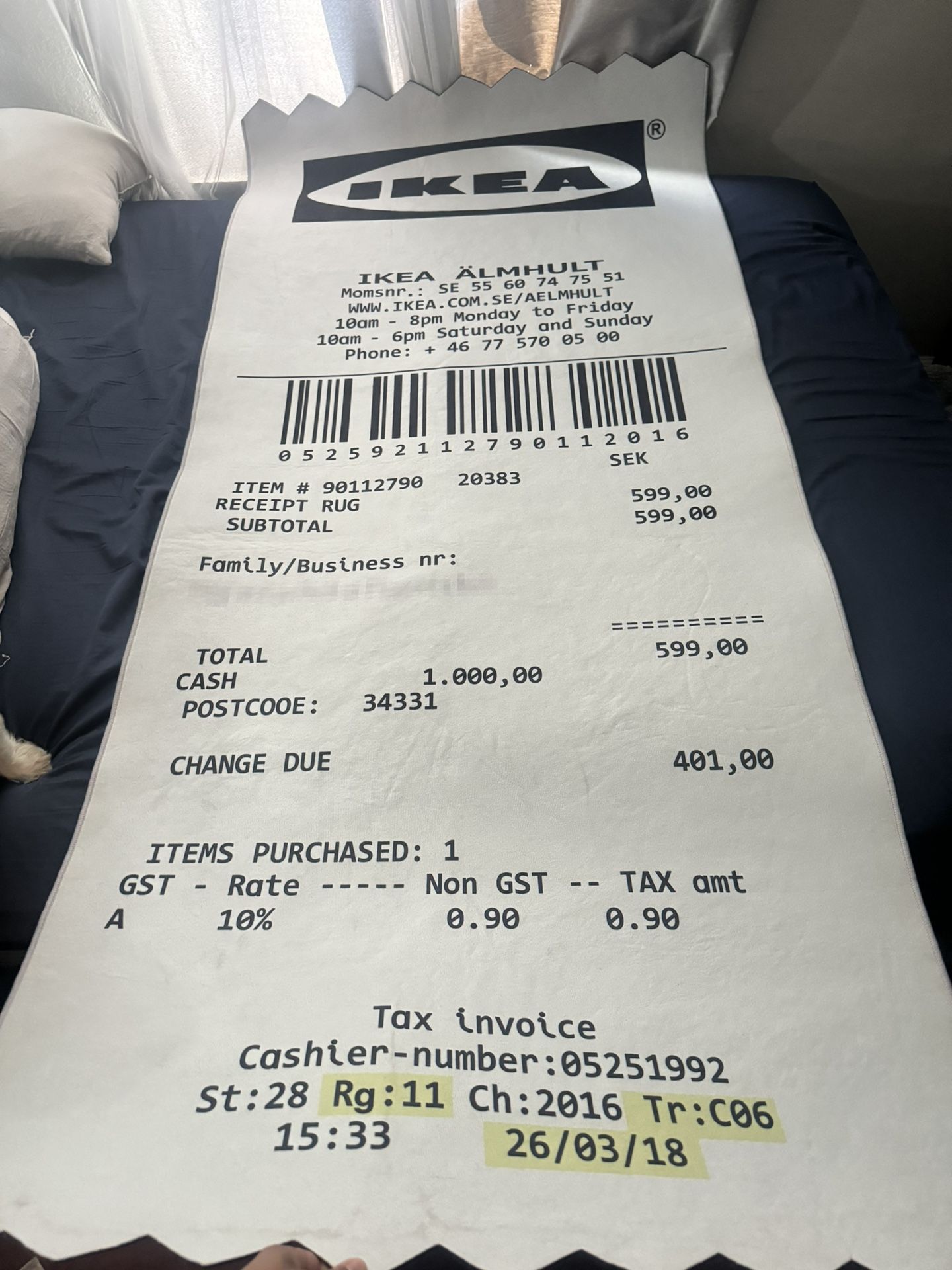 Virgil Abloh X IKEA MARKERAD “RECEIPT” Rug 201x89 CM
