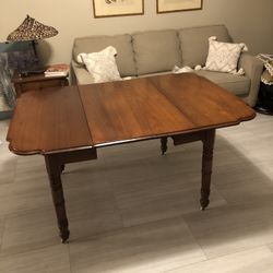 Antiques Drop Leaf Dining Table 41.5 X 59” On Casters 25” Closed