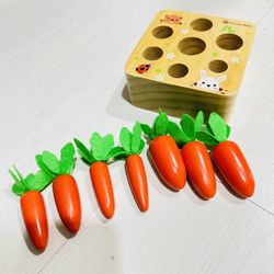 Montessori Wooden Toys Developmental Shape Sorting & Matching Puzzle Carrots Harvest Game