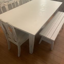 Large Farmhouse table, Chairs, Bench