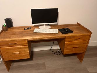 Solid Oak Wood Desk with Drawers