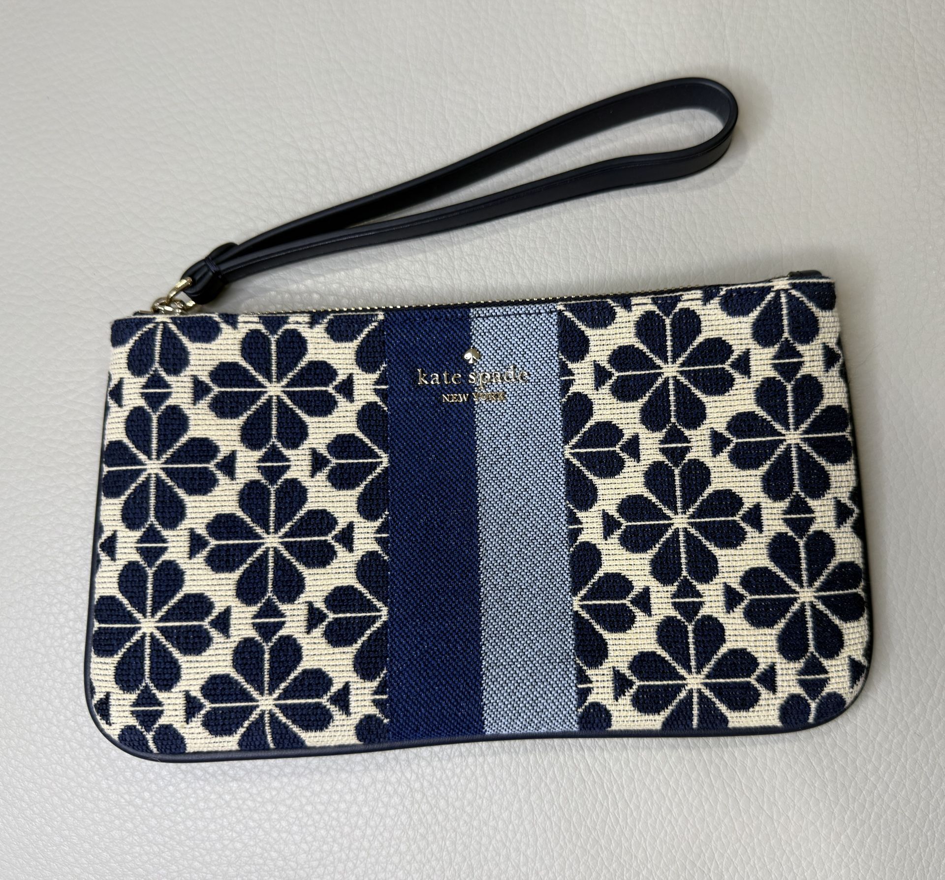 Kate Spade Spade Flower Jacquard Stripe Pouch Wristlet Blue Multi