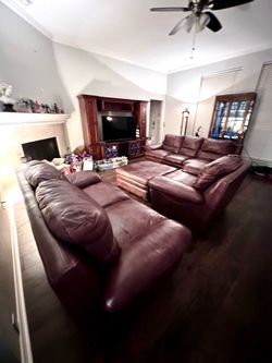 4-piece Genuine leather Sofas/Ottoman w/Baseball Stitching!