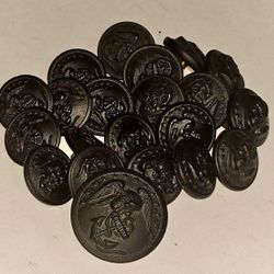 21 Vtg US Marine Corps USMC Black Buttons/screwback pins, Brass/plastic 5/8 &1in