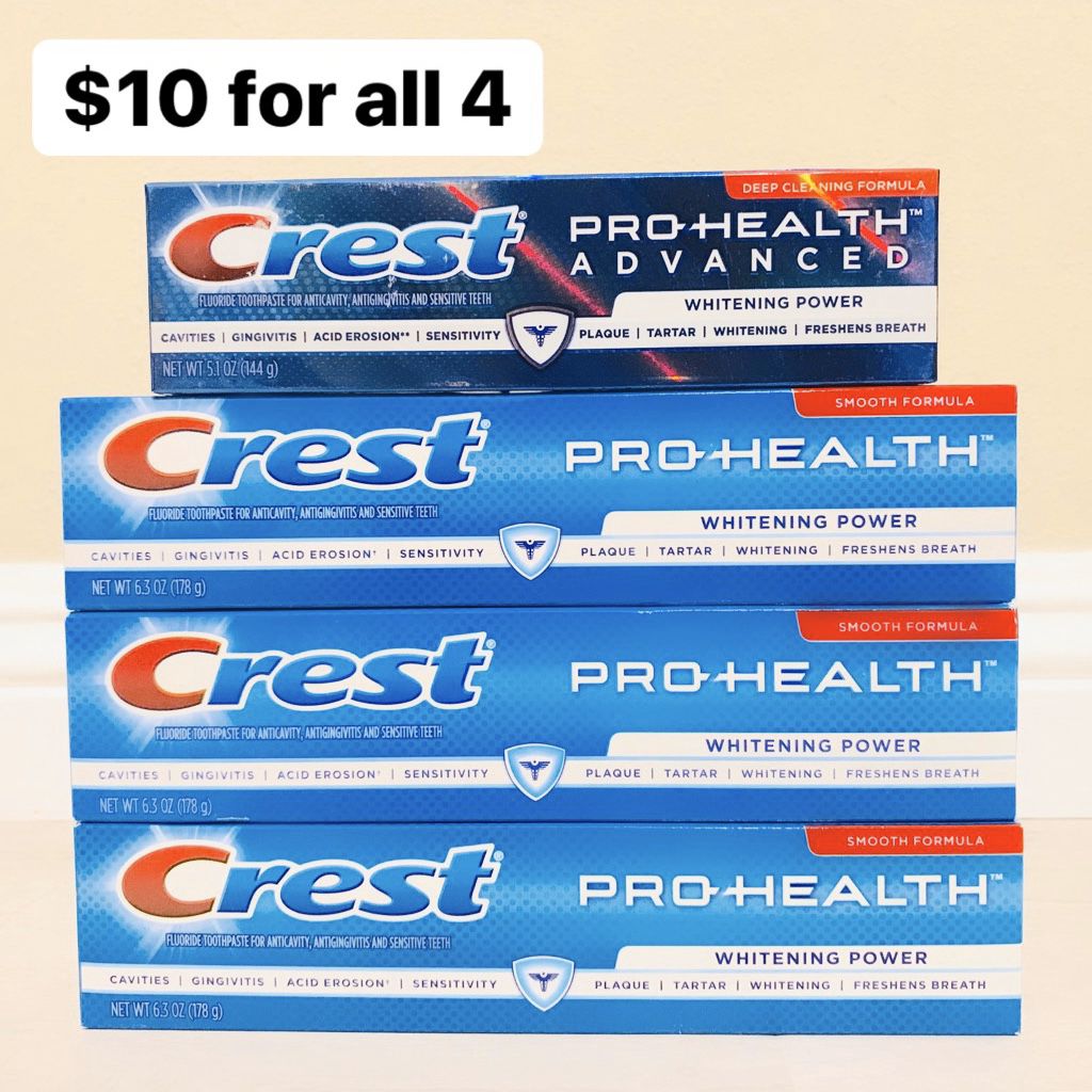 3 Crest Pro-Health Whitening Power (6.3 oz EA) + 1 Pro-Health Adv (5.1 oz) - $10 for all 4