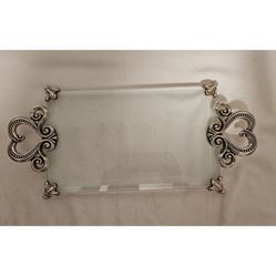 BRIGHTON MARIE ANTOINETTE SILVER HEART Beveled GLASS  VANITY TRAY