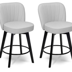 MINCETA Counter Stools,26" 360 Free Swivel Vertical Line Modern Upholstered Counter Height Bar Stools,Set of 2, (1BOX)  📦 PU in Light Gray (CH14)