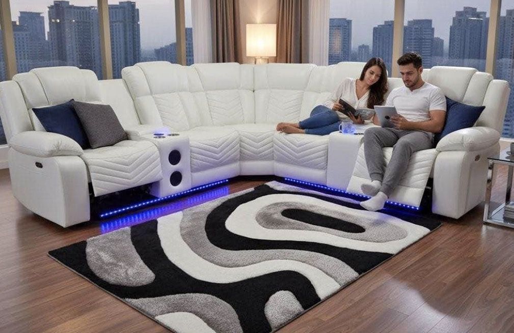 Recliner sectional sofa with light led speakers console NEW