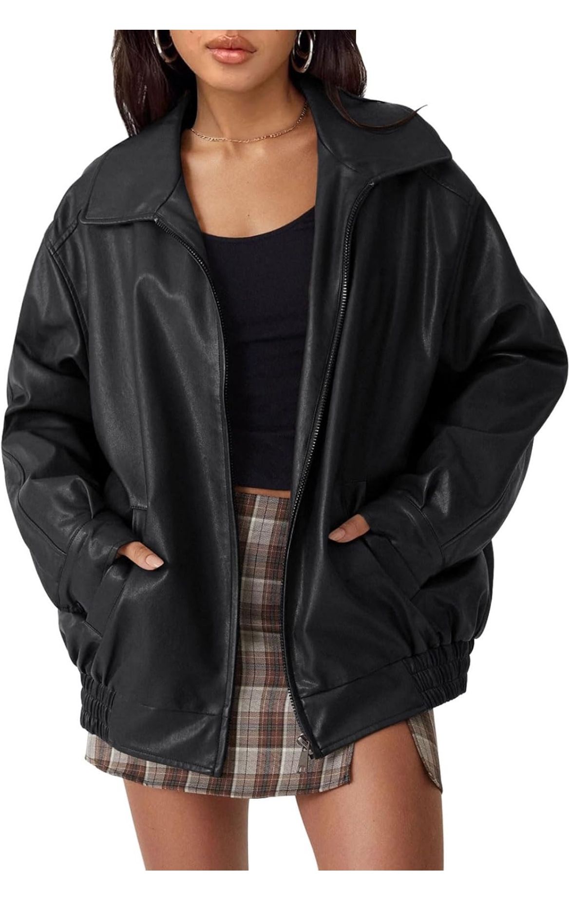 AUTOMET Womens Oversized Black Faux Leather Jacket, Small *BRAND NEW*