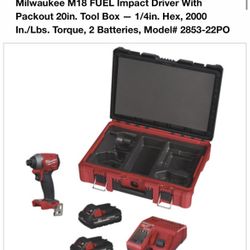 Milwaukee M18 FUEL Impact Driver With Packout 20in. Tool Box — 1/4in. Hex, 2000 In./Lbs. Torque, 2 Batteries, Model# 2853-22PO