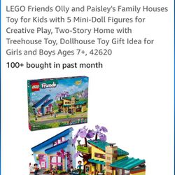 LEGO Friends Olly and Paisley's Family Houses Toy for Kids with 5 Mini-Doll Figures for Creative Play, Two-Story Home with Treehouse Toy, Dollhouse To