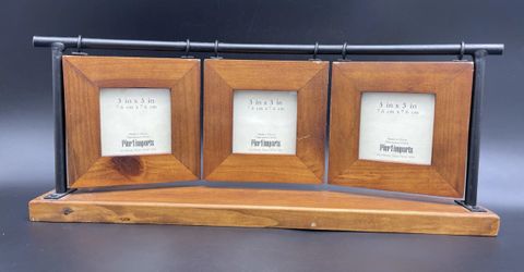 Pier 1 Imports Triple 3x3 Photo Black Metal & Hanging Wood Frames Arched Curved