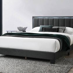 Queen Grey Platform Bed With Ortho Mattress Included!!