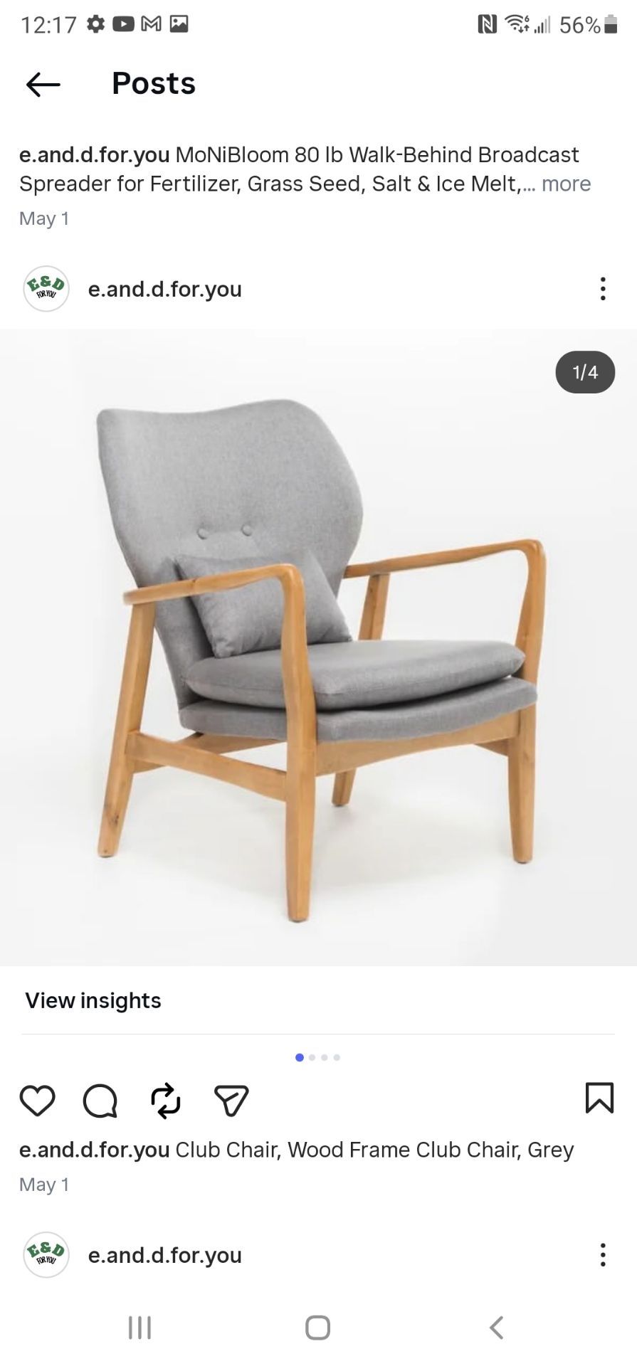 Club Chair, Wood Frame Club Chair, Grey