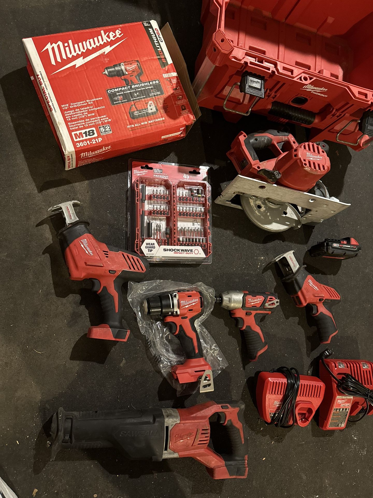 Milwaukee Packout And 18v Brushless Drill/saw/battery/charger