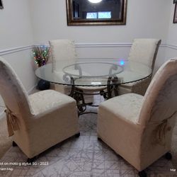 Luxurious Dining Table and 4 Skirted Chairs with free tablecloths & seat covers