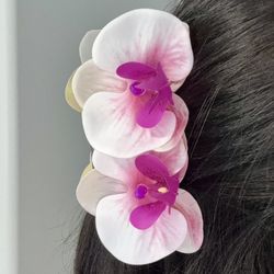 Purple & yellow Orchid Flower Hair Claw Clip