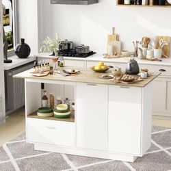 59-inch wide kitchen island with storage and folding countertop $160 