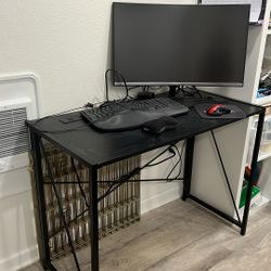 20x39" Desk,  27" Curved Monitor, Mouse And Ergonomic Keyboard