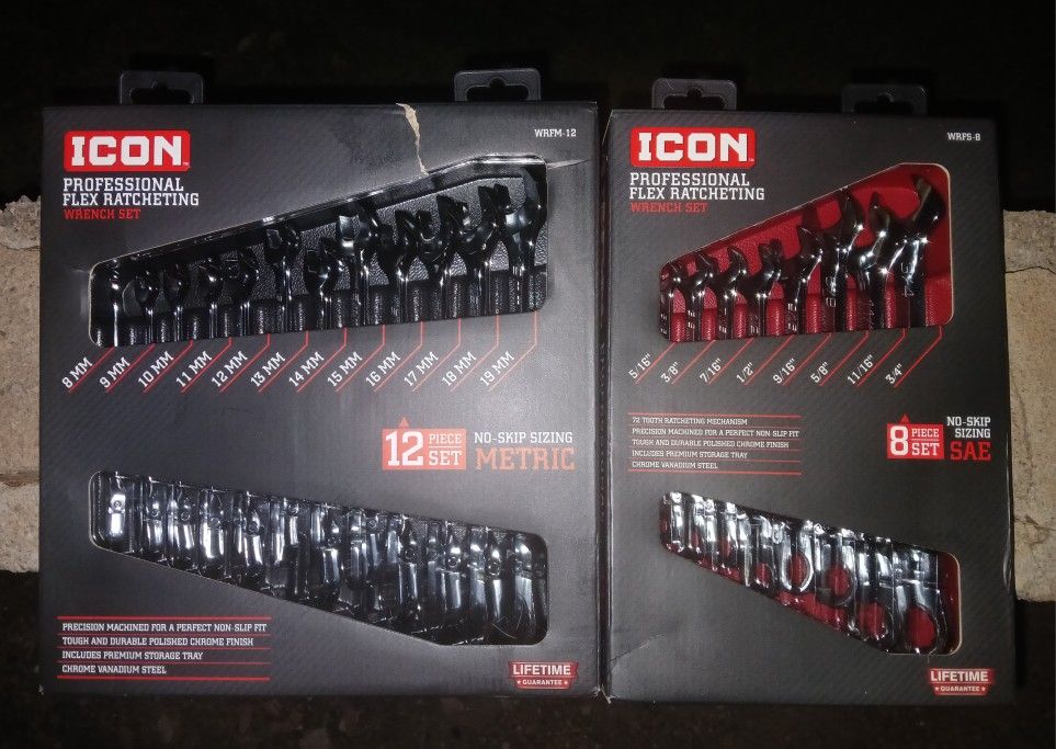 Brand New ICON Metric And SAE Flex Head Combination Wrench Sets. Both Retail For $340. Asking $180 For Both