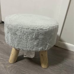 Vintage Gray Fluffy Stool Chair