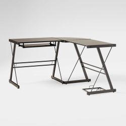 Walker Edison - 51" L-Shaped Modern Glass Corner Computer Desk - Black