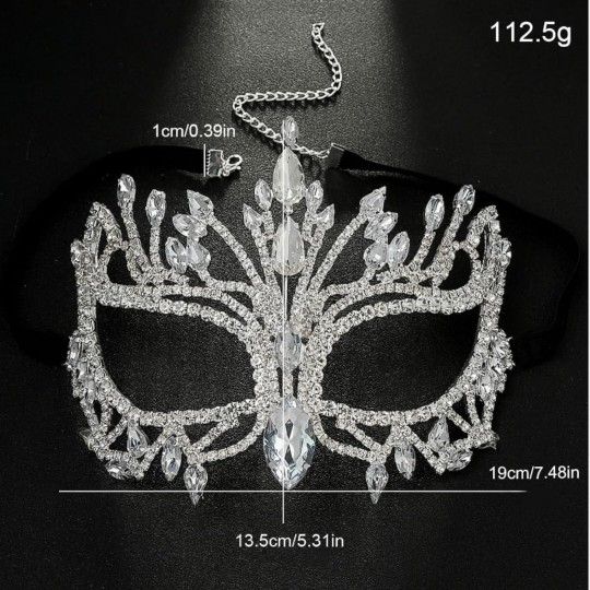 Rhinestone Masquerade Mask Full Face Jewelry for Women Mardi Gras Mask Crystal Face Chain Jewelry