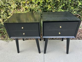Pair of Mid-Century Modern Matte Black Nightstands