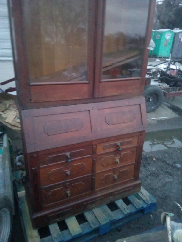 Antique China Cabinet W/ Writings Station 
