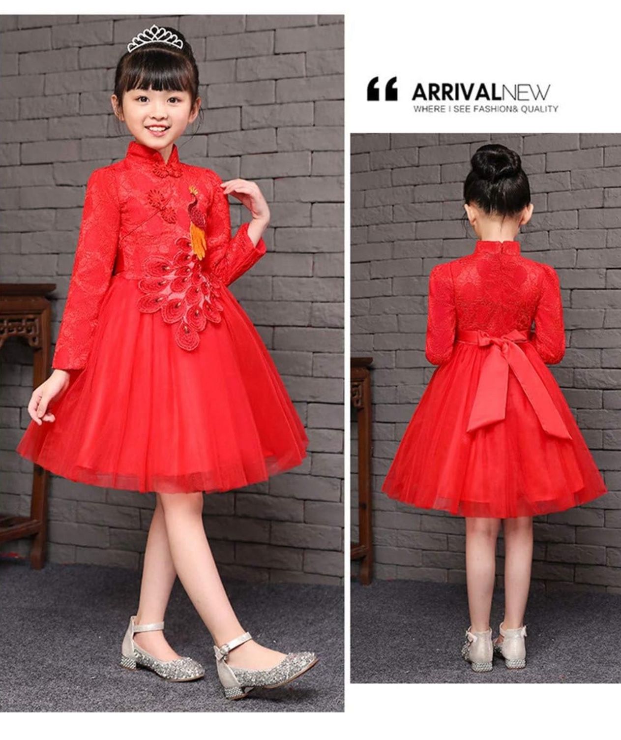 Girls Chinese Cheongsam Tutu Dresses Retro Embroidery Princess Dresses