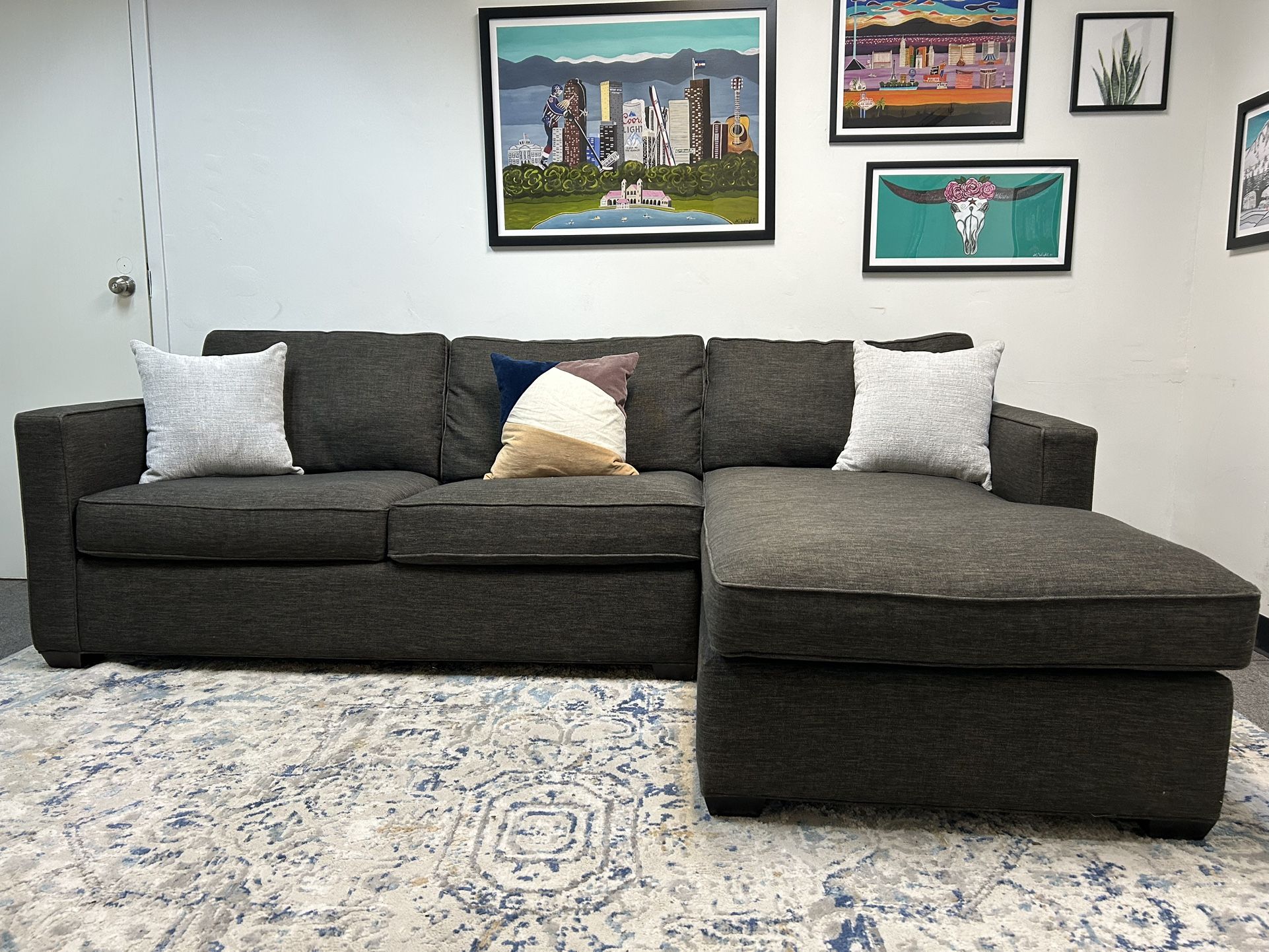 2-Pc Dark Gray Crate & Barrel Davis Sectional DELIVERY AVAILABLE 