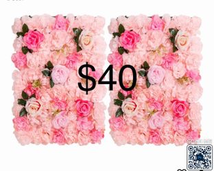 3D Flower Wall Backdrop 2 Pack, 24x16 Inch Soft Pink Artificial Rose Panels for Wedding, Party, Photo Studio, Home & Fence Decor