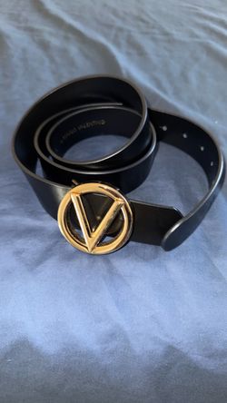 Mario Valentino Black Leather Belt Gold V Buckle