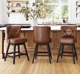 3X Dark Brown 26” swivel faux leather barstools