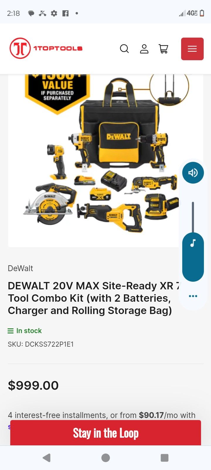DeWalt 20v XR 7 Tool Combo With Rolling Bag