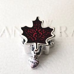 Pandora Canada Red Maple Leaf Charm #797207EN07 + FREE Pandora Gift Box + Tag