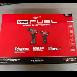 M12 Milwaukee 3497-22 FUEL 2 Tool Kit Impact Driver & Hammer Drill 2/ Batteries