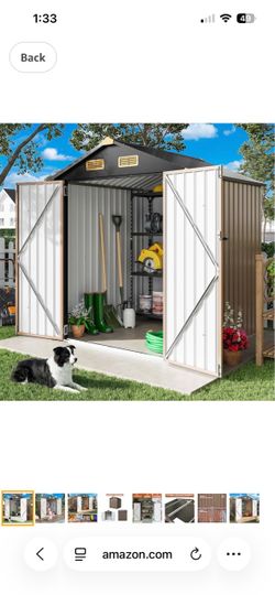 IRONCK 5.7x5.7FT Outdoor Storage Shed, Tool Shed, Brown Breathable Vent, Lockable Doors, Galvanized Steel, Metal Garden Storage, Outdoor Shed, for Bac