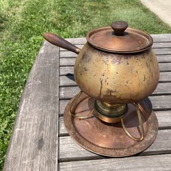 Copper Fondue Pot With Brass Stand