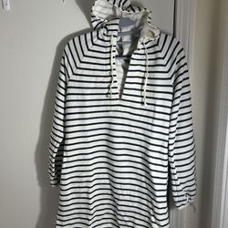 White & Navy Striped Hoodie Sweatshirt Dress – Nautical Beach Pullover