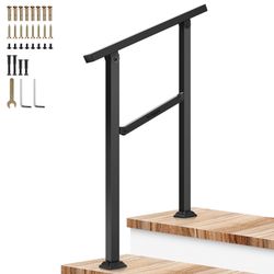 VIVOSUN Outdoor Handrail, 2 Step Stair Handrail, 26" × 36" Fits 1 To 2 Steps, Wrought Mattle Iron Handrail For Concrete Steps, Porch Steps, One-Step A