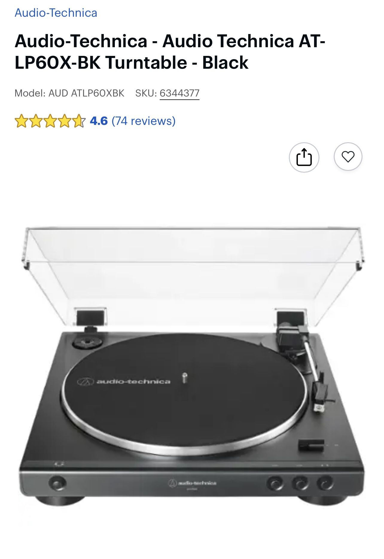 Audio-Technica - Audio Technica AT-LP60X-BK Turntable - Black