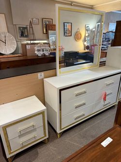 White and Gold Night Stand 