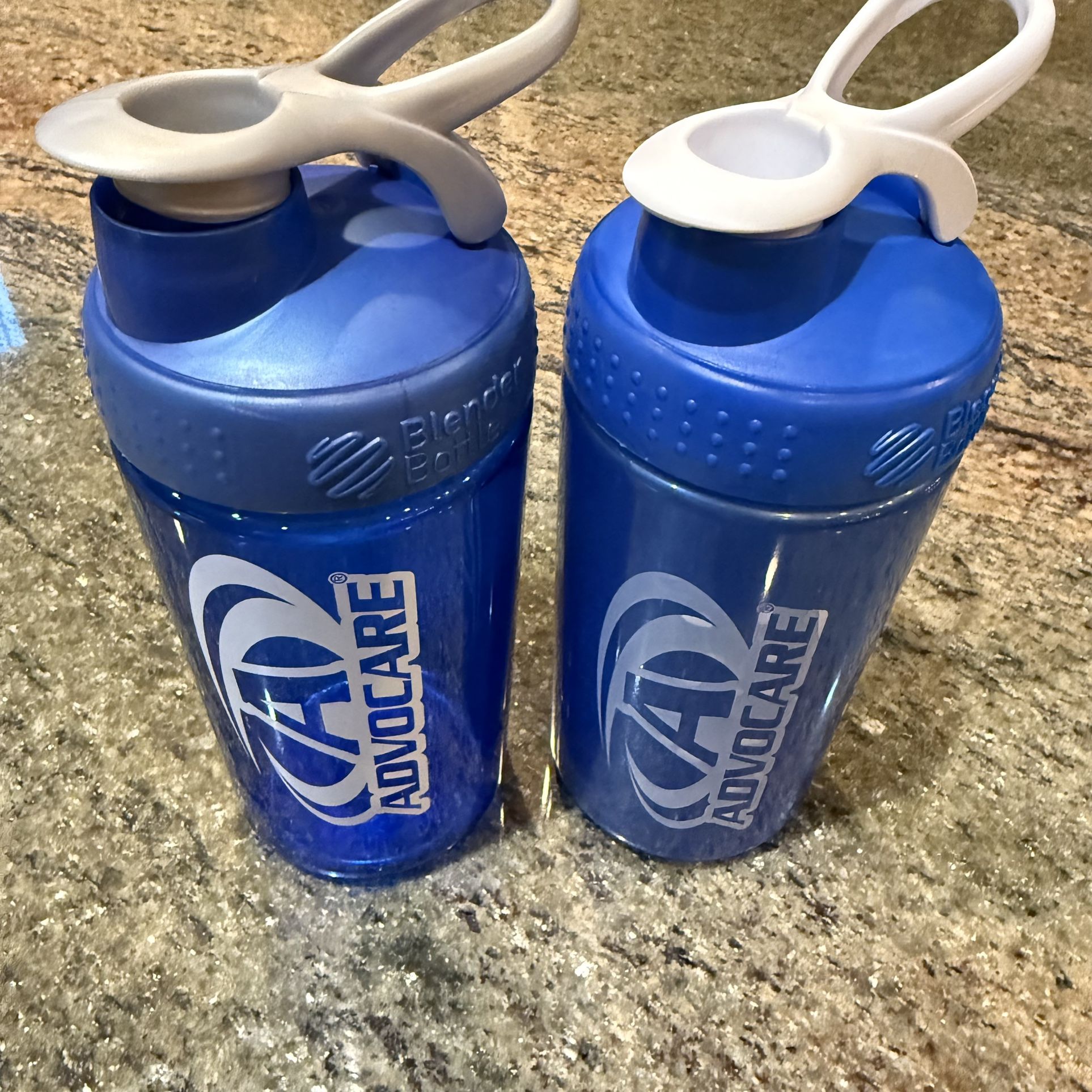 2 AdvoCare BlenderBottle Shaker Cups – Blue with Gray Lids (No Blender Balls)